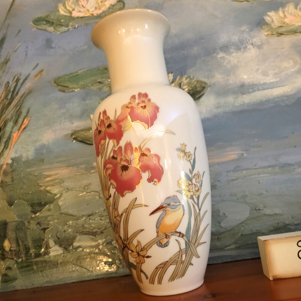💖 Japanese Style Vintage Floral Pink Iris Bird Vase Home Decor 💖